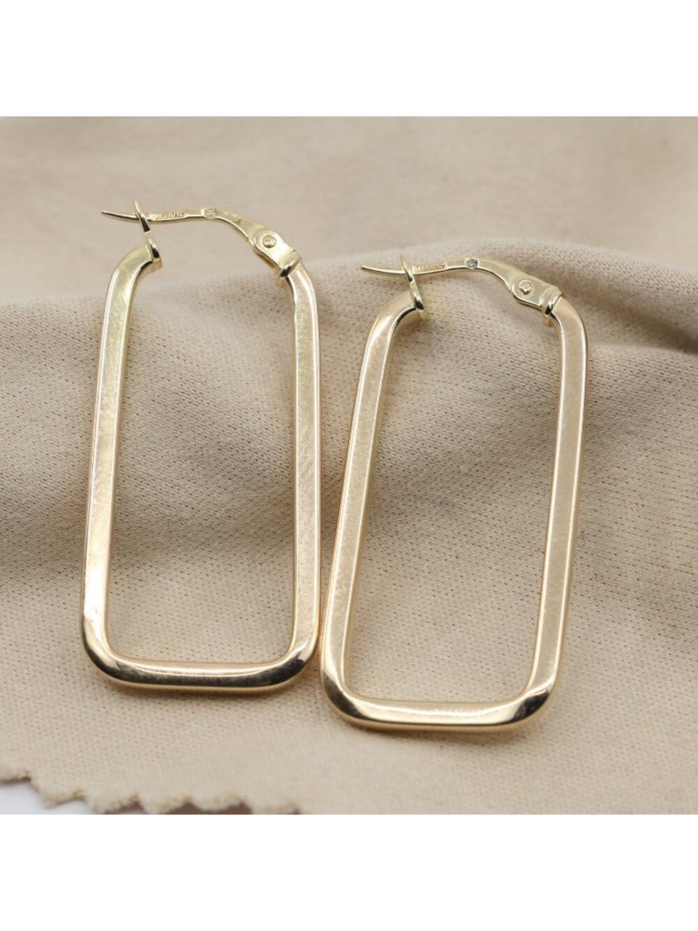 Unique 14K Karat Solid Yellow Gold Designer Square Tube Hoop Hinged Earrings